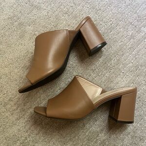 Elegant Tan Block Heel Mules